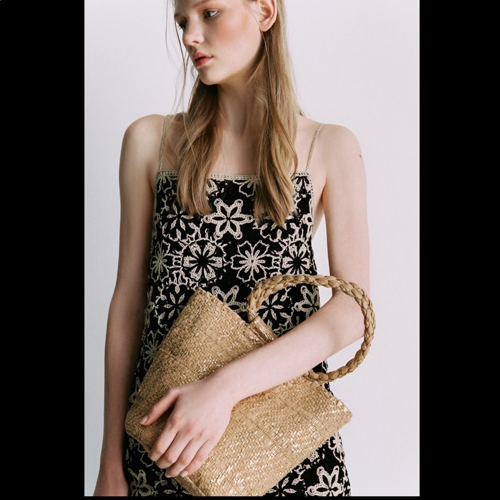Zara metallic woven basket bag with gold chain